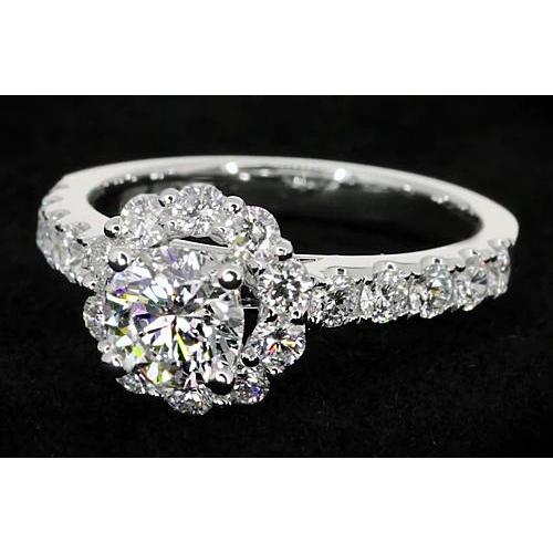 2 Carati Stile Fiore Anello Di Fidanzamento Con Genuino Diamante Oro Bianco 14K