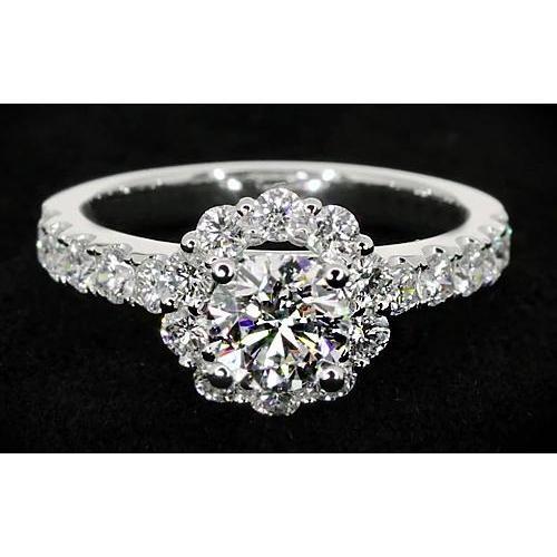 2 Carati Stile Fiore Anello Di Fidanzamento Con Genuino Diamante Oro Bianco 14K