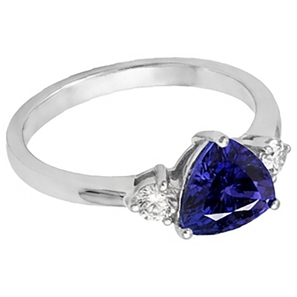 2 Carati Tanzanite Trilioni Diamante Naturale Autentico ( non creato in laboratorio ) 3 Pietra Anello Oro Bianco 14K