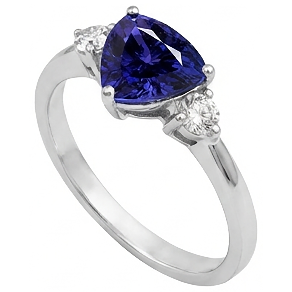 2 Carati Tanzanite Trilioni Diamante Naturale Autentico ( non creato in laboratorio ) 3 Pietra Anello Oro Bianco 14K
