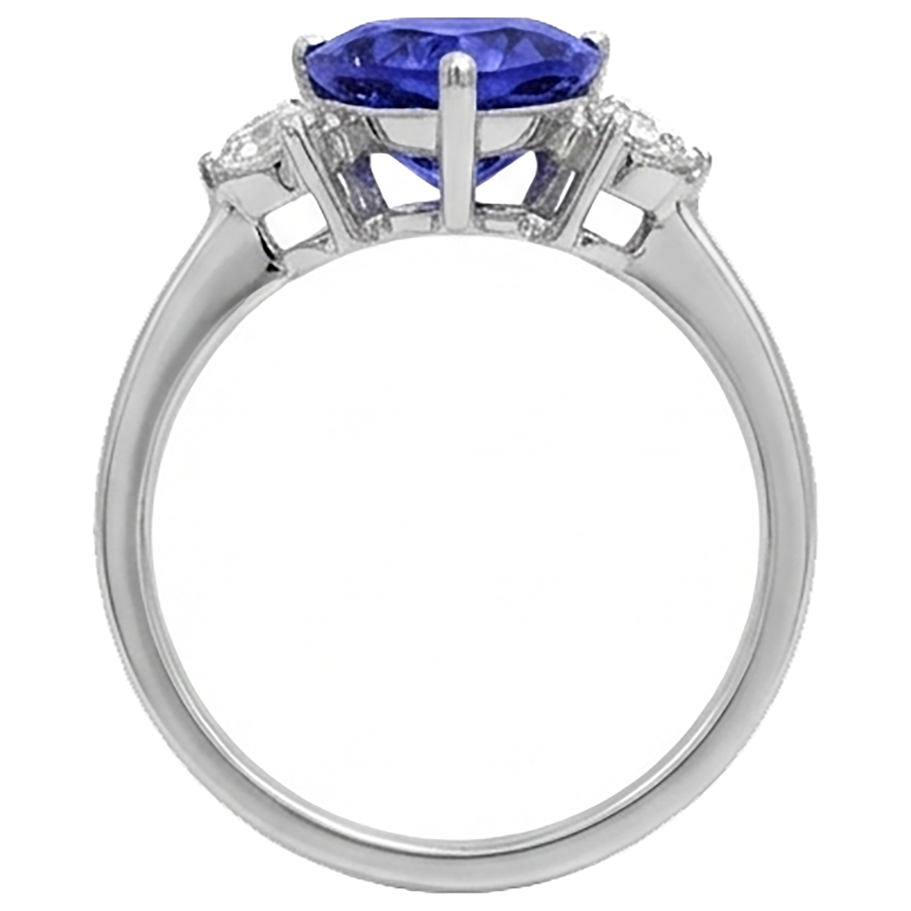 2 Carati Tanzanite Trilioni Diamante Naturale Autentico ( non creato in laboratorio ) 3 Pietra Anello Oro Bianco 14K