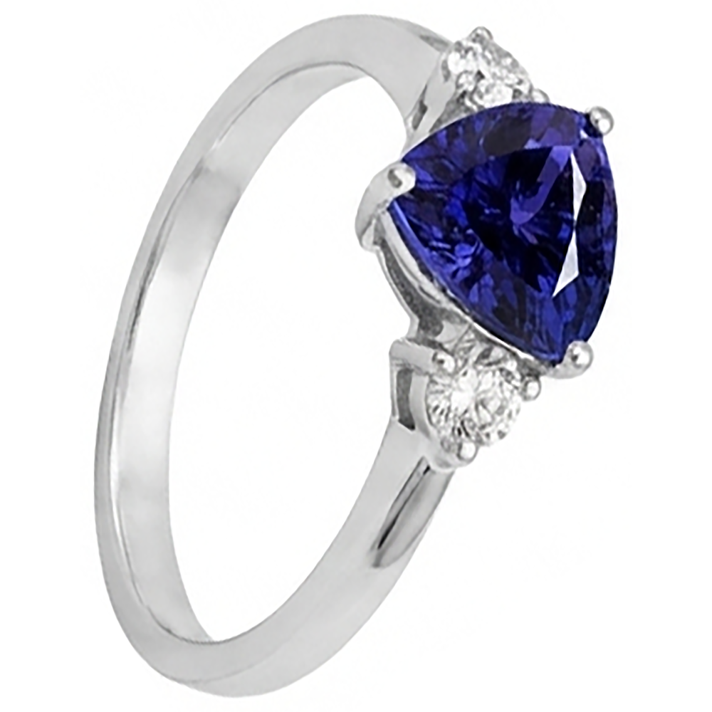 2 Carati Tanzanite Trilioni Diamante Naturale Autentico ( non creato in laboratorio ) 3 Pietra Anello Oro Bianco 14K