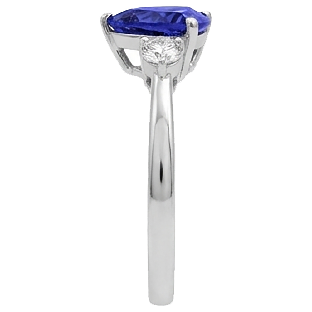 2 Carati Tanzanite Trilioni Diamante Naturale Autentico ( non creato in laboratorio ) 3 Pietra Anello Oro Bianco 14K