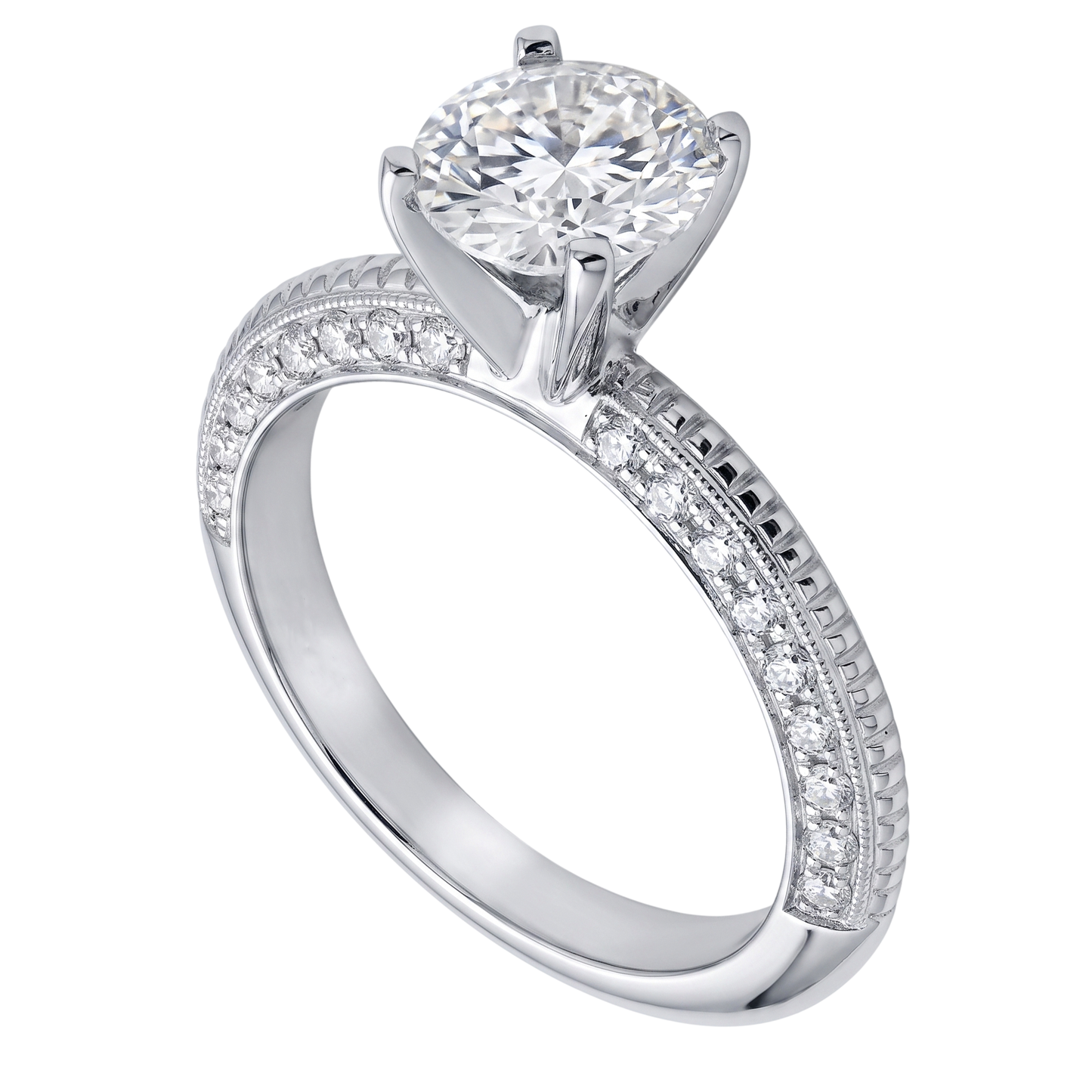 2 Ct. Anello Di Fidanzamento Rotondo Con Micro Pavé Di Genuino Diamanti Naturali Autentici ( non creati in laboratorio ) In Oro Bianco 14K
