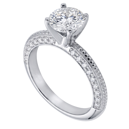 2 Ct. Anello Di Fidanzamento Rotondo Con Micro Pavé Di Genuino Diamanti Naturali Autentici ( non creati in laboratorio ) In Oro Bianco 14K