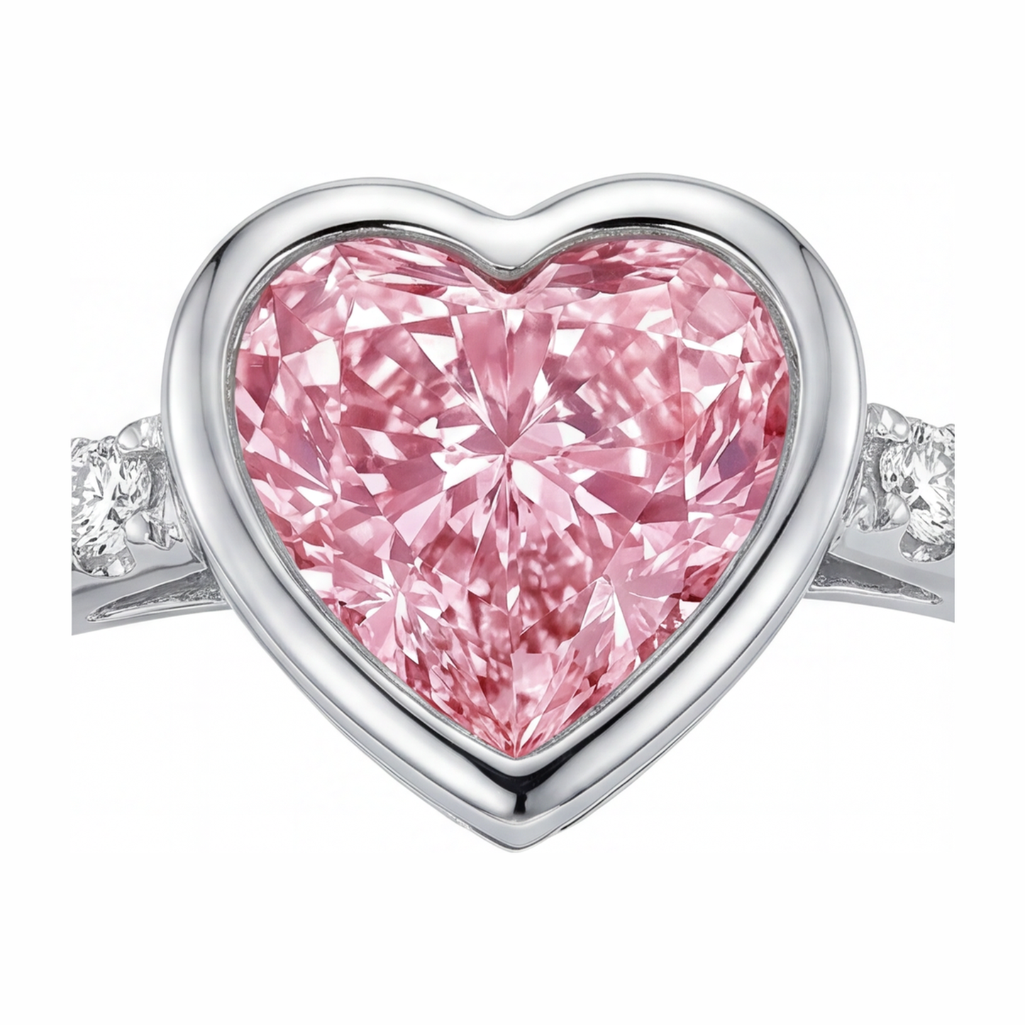 Anello con diamante rosa a cuore da 2 carati da laboratorio, lunetta in oro bianco 14K