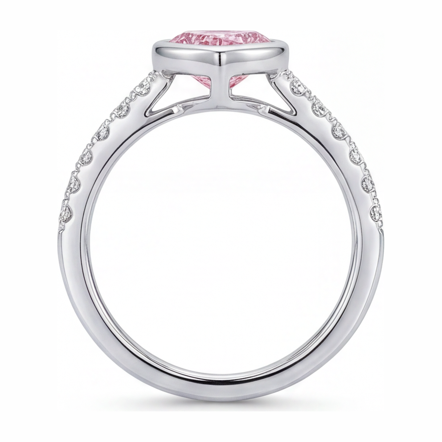 Anello con diamante rosa a cuore da 2 carati da laboratorio, lunetta in oro bianco 14K