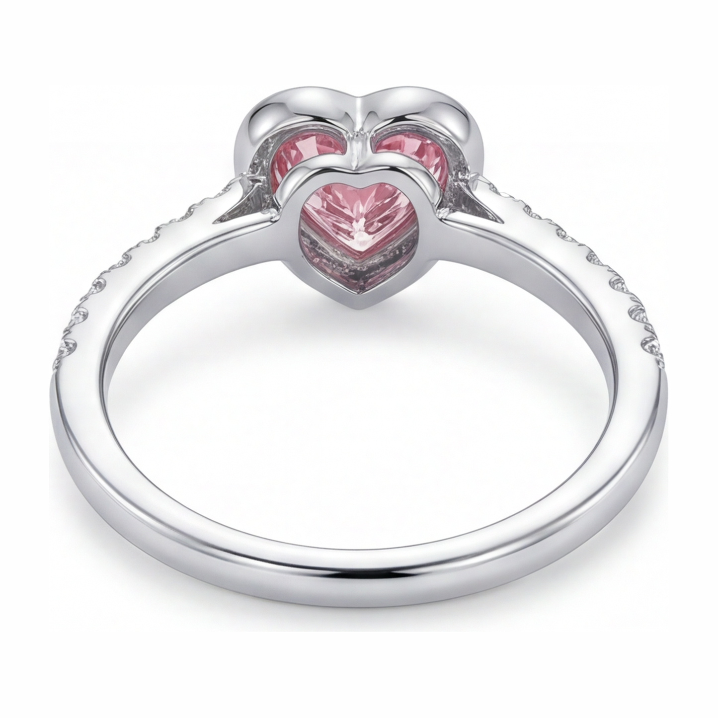 Anello con diamante rosa a cuore da 2 carati da laboratorio, lunetta in oro bianco 14K