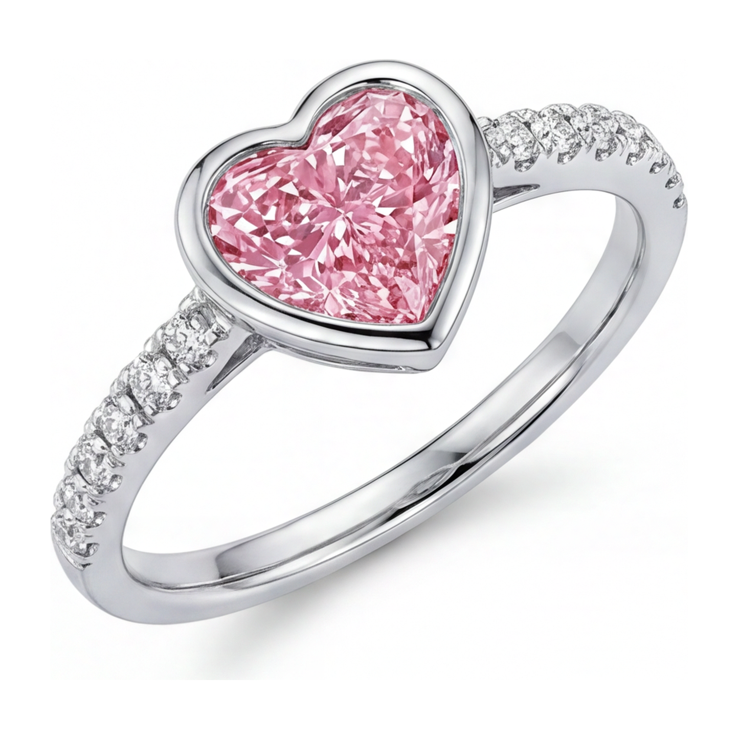 Anello con diamante rosa a cuore da 2 carati da laboratorio, lunetta in oro bianco 14K