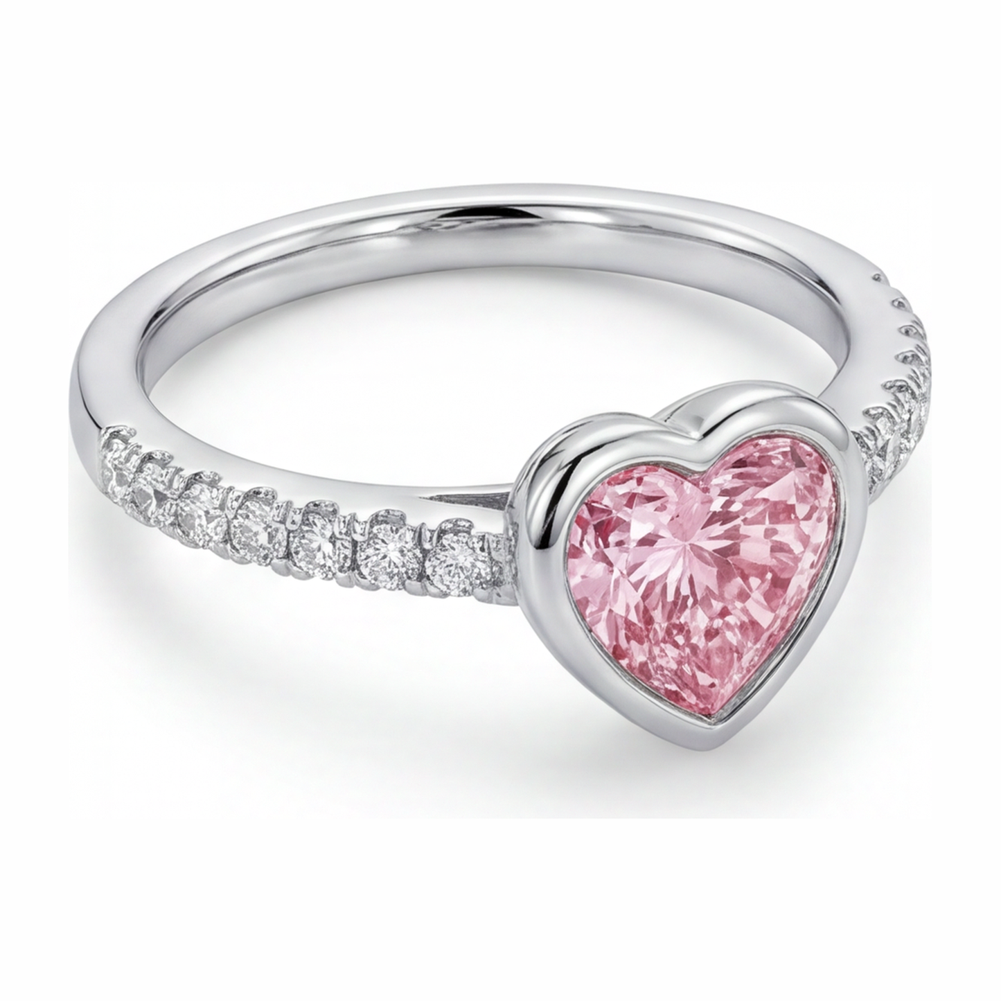 Anello con diamante rosa a cuore da 2 carati da laboratorio, lunetta in oro bianco 14K