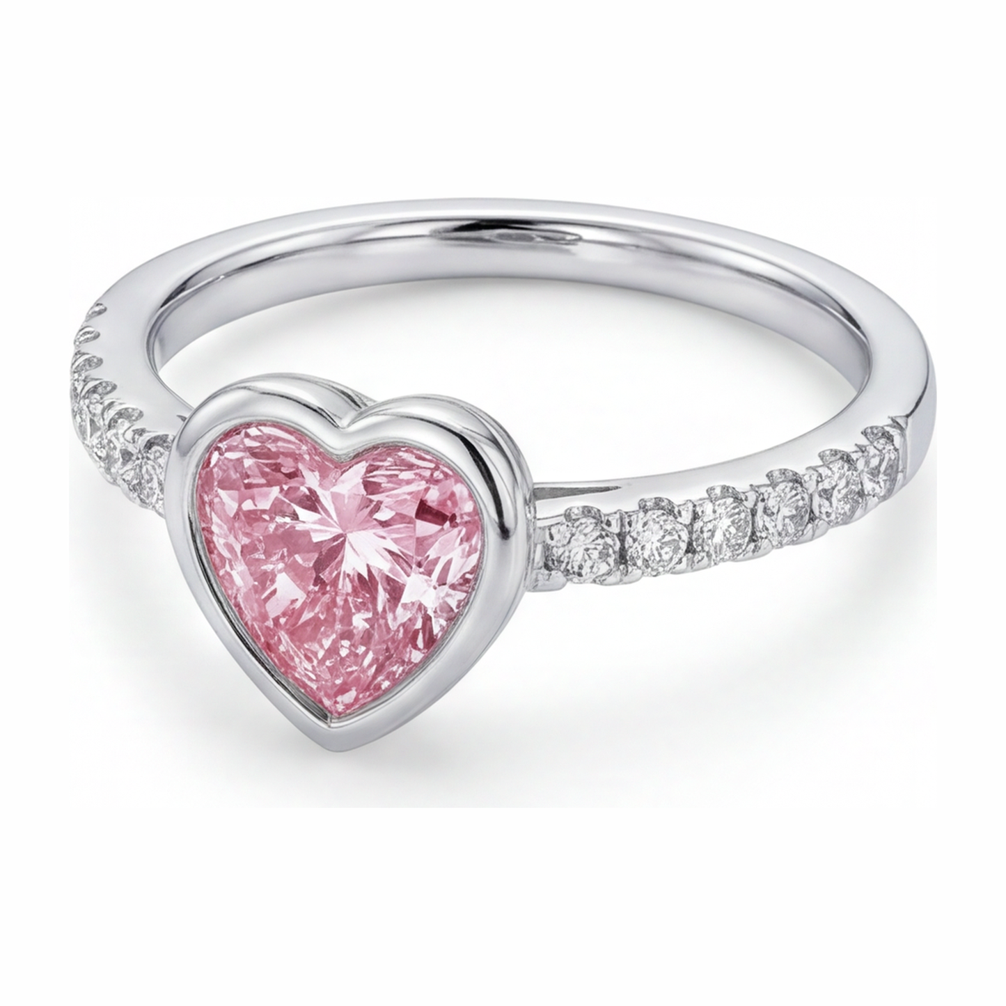 Anello con diamante rosa a cuore da 2 carati da laboratorio, lunetta in oro bianco 14K