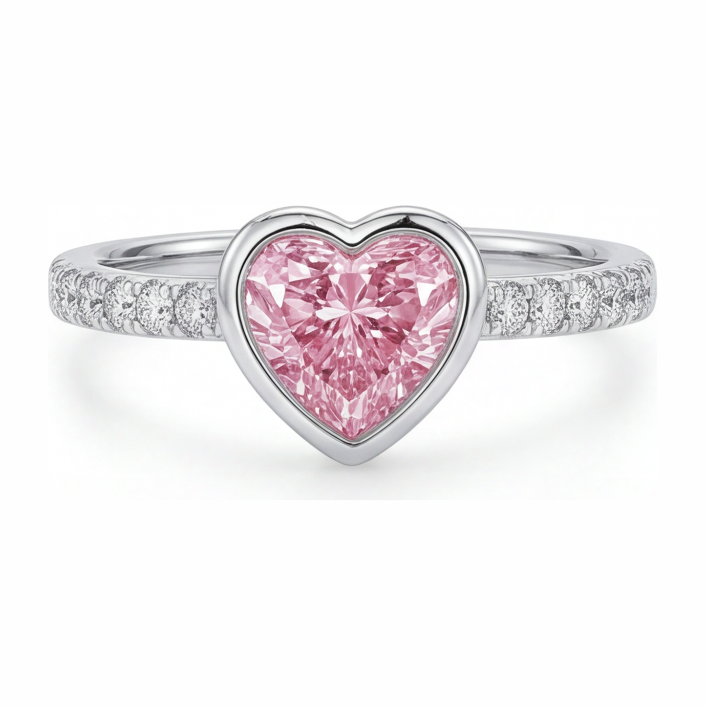 Anello con diamante rosa a cuore da 2 carati da laboratorio, lunetta in oro bianco 14K