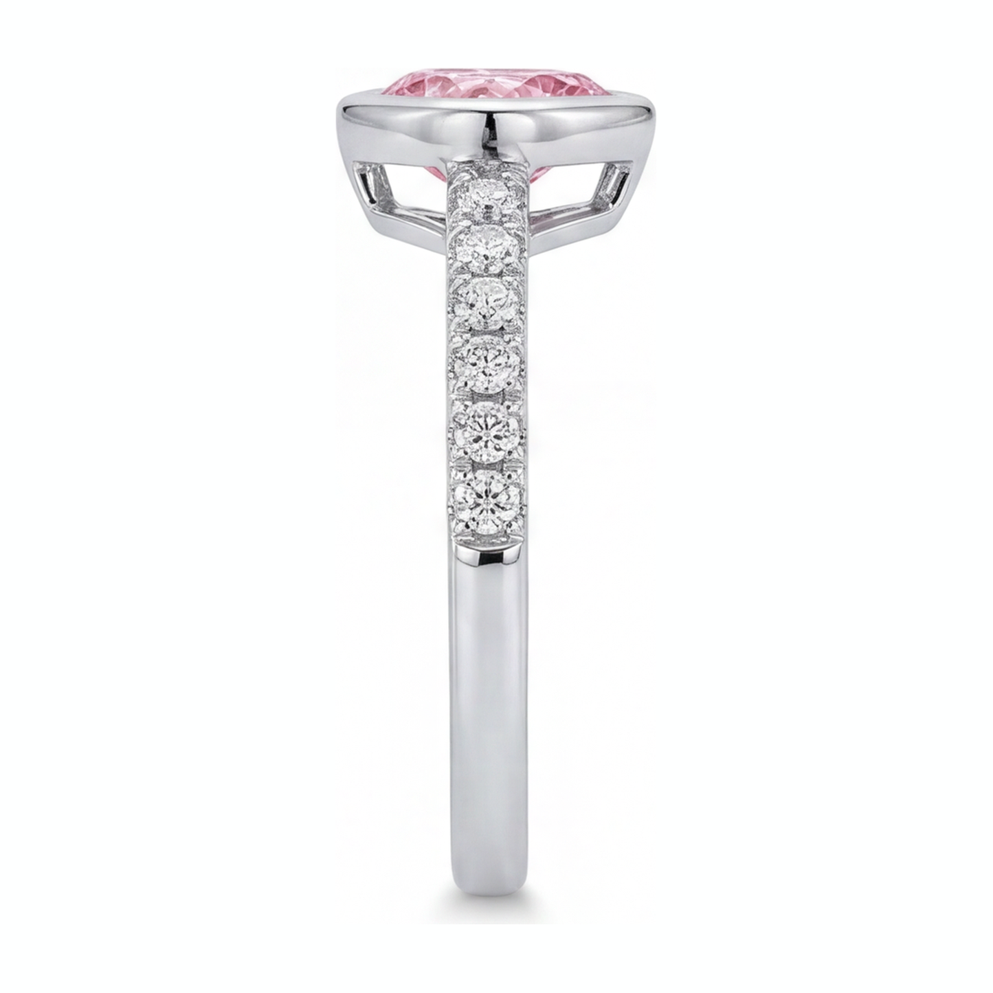 Anello con diamante rosa a cuore da 2 carati da laboratorio, lunetta in oro bianco 14K