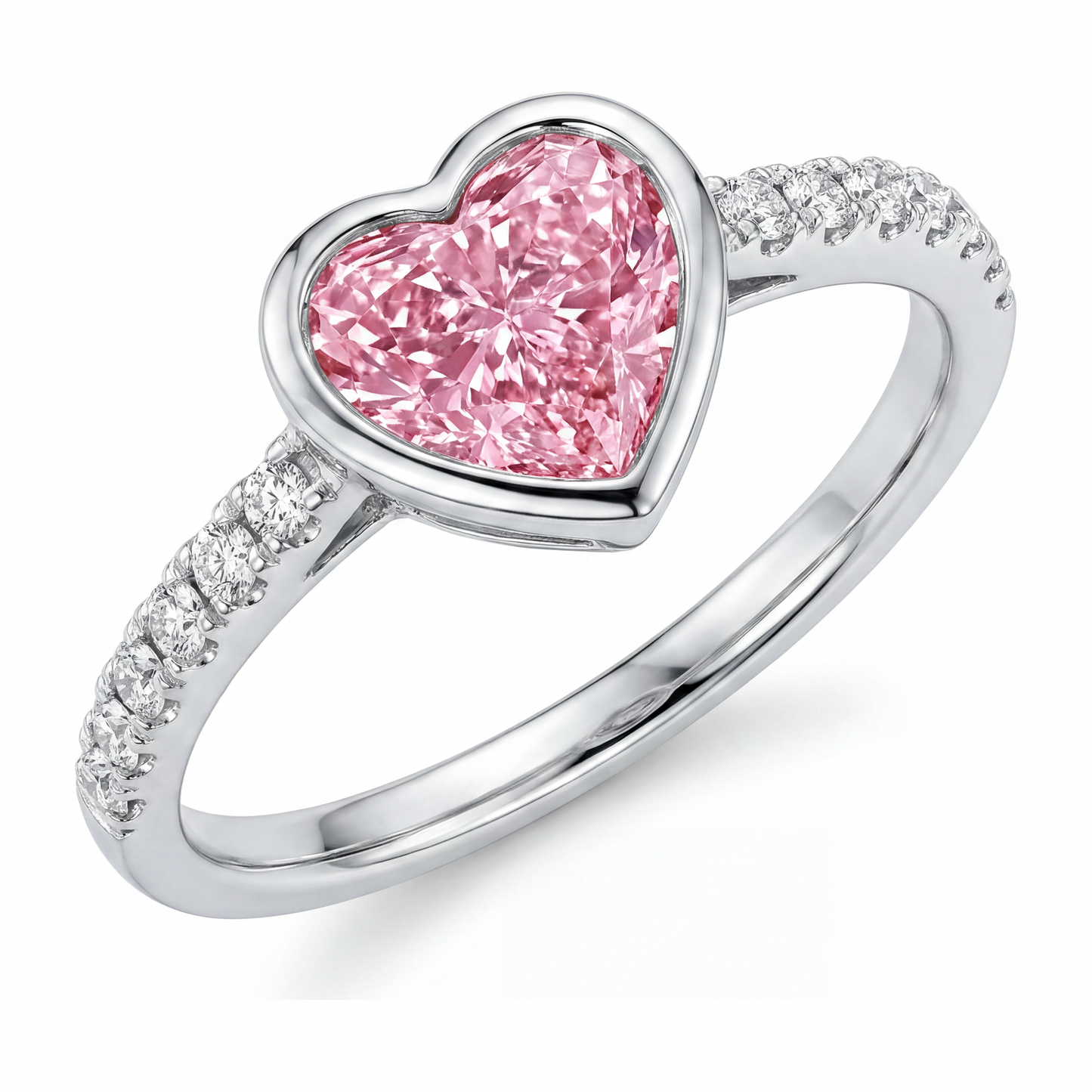 Anello con diamante rosa a cuore da 2 carati da laboratorio, lunetta in oro bianco 14K