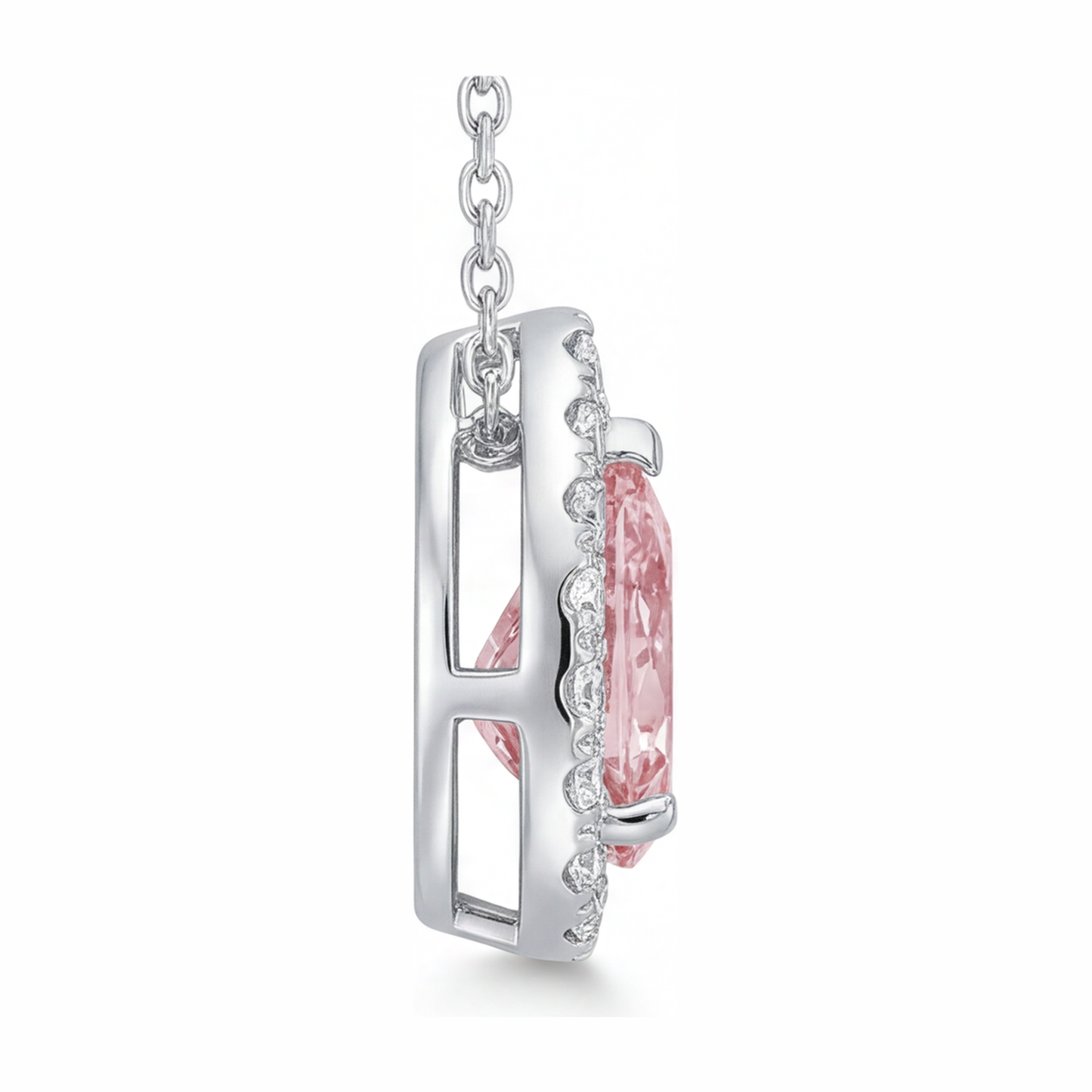 Collana con pendente Halo a goccia con diamante rosa da laboratorio da 2 carati in Oro Bianco 14K