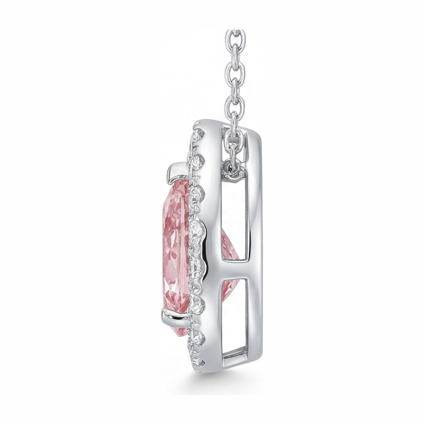 Collana con pendente Halo a goccia con diamante rosa da laboratorio da 2 carati in Oro Bianco 14K