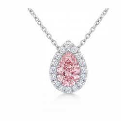 Collana con pendente Halo a goccia con diamante rosa da laboratorio da 2 carati in Oro Bianco 14K