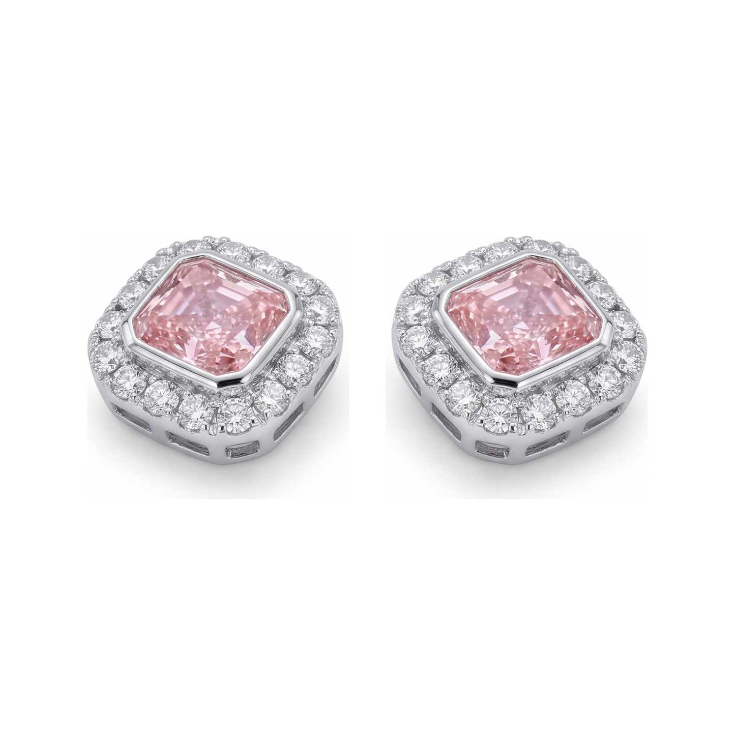 Orecchini con diamanti rosa da laboratorio 2 carati taglio radiant Halo in Oro Bianco 14K