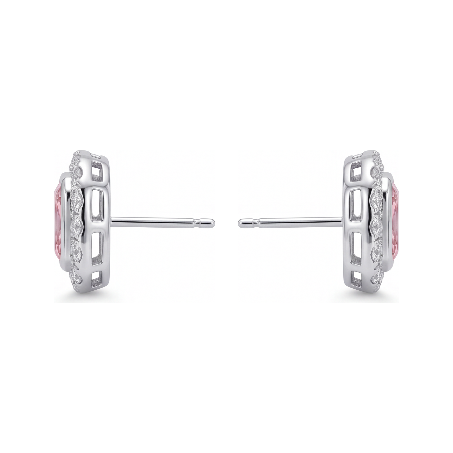 Orecchini con diamanti rosa da laboratorio 2 carati taglio radiant Halo in Oro Bianco 14K