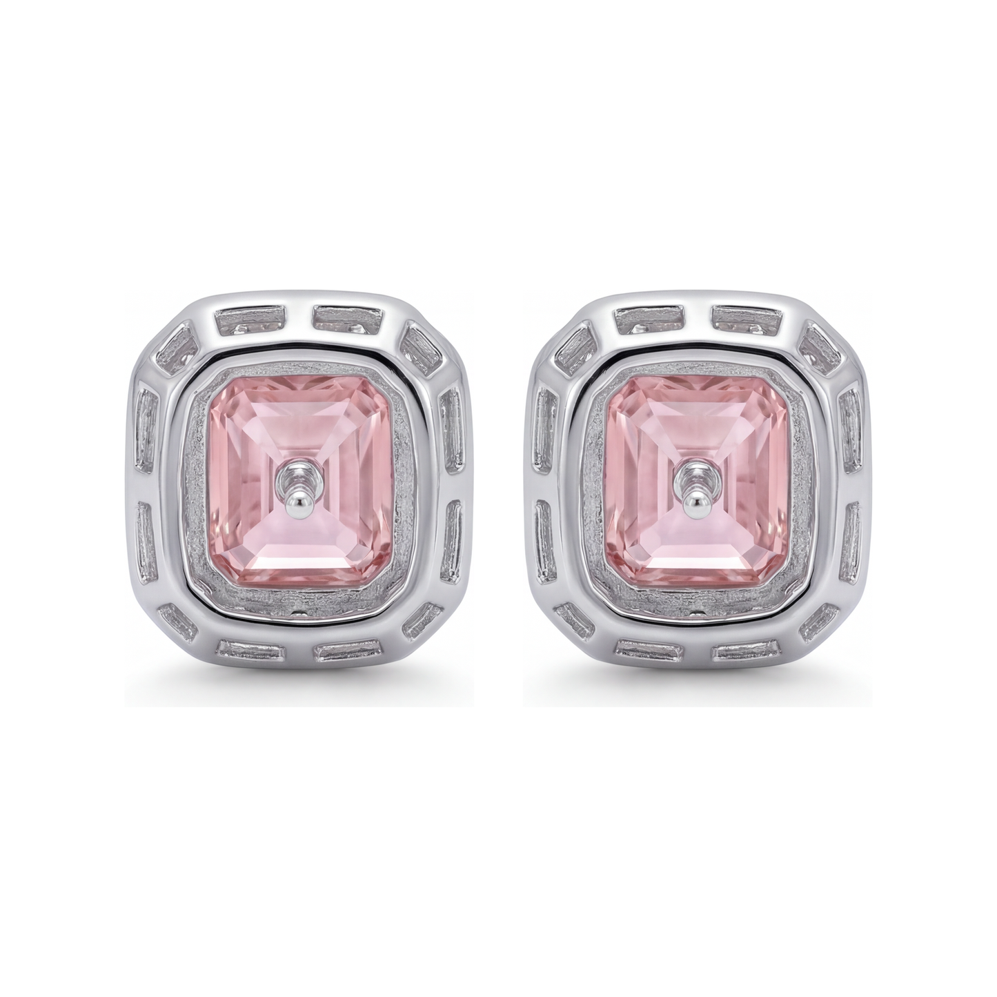 Orecchini con diamanti rosa da laboratorio 2 carati taglio radiant Halo in Oro Bianco 14K