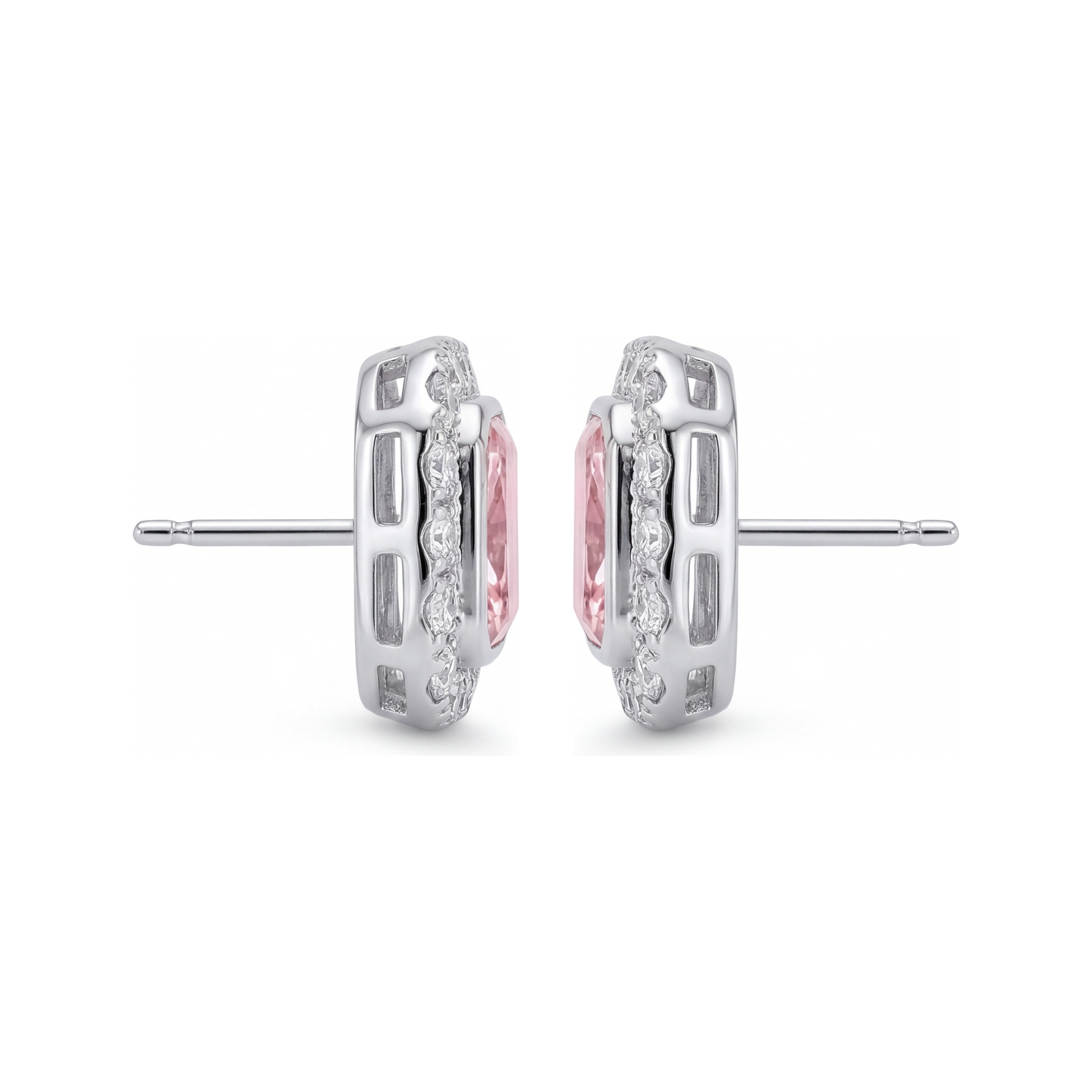 Orecchini con diamanti rosa da laboratorio 2 carati taglio radiant Halo in Oro Bianco 14K