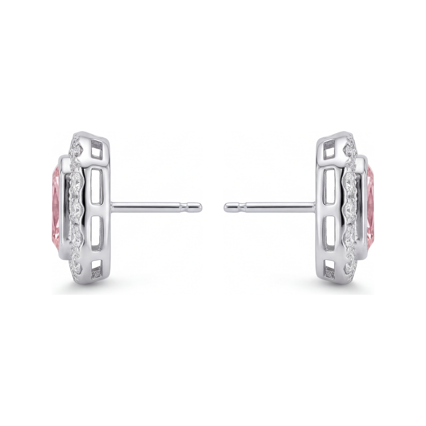 Orecchini con diamanti rosa da laboratorio 2 carati taglio radiant Halo in Oro Bianco 14K