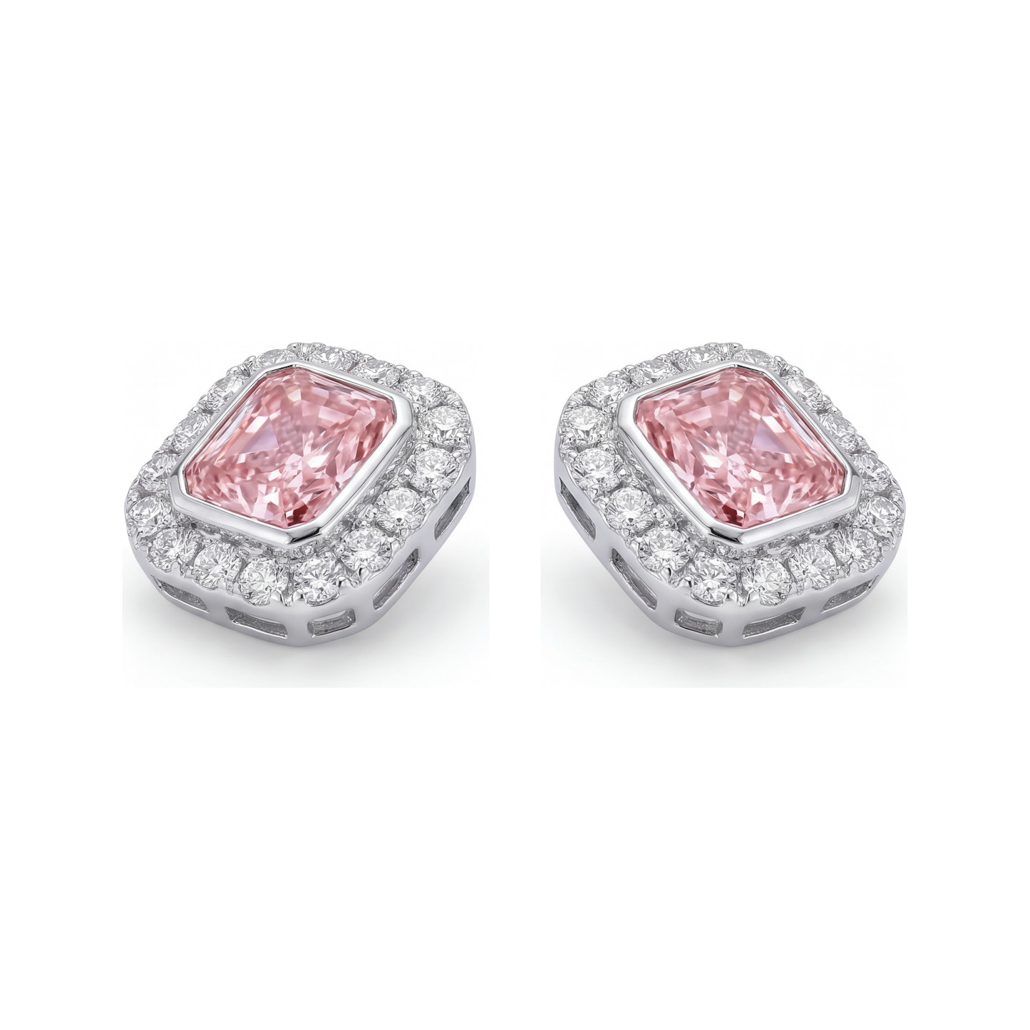 Orecchini con diamanti rosa da laboratorio 2 carati taglio radiant Halo in Oro Bianco 14K