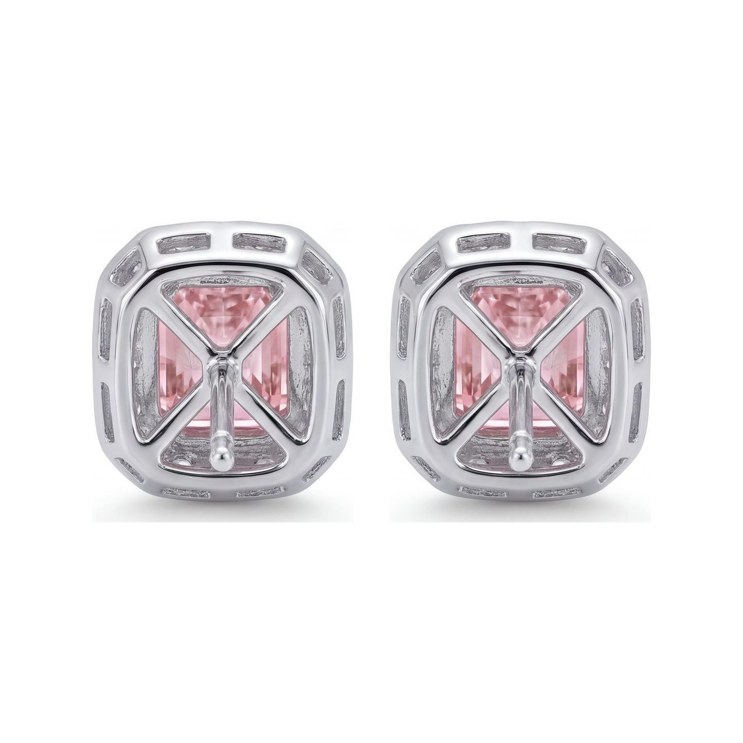 Orecchini con diamanti rosa da laboratorio 2 carati taglio radiant Halo in Oro Bianco 14K
