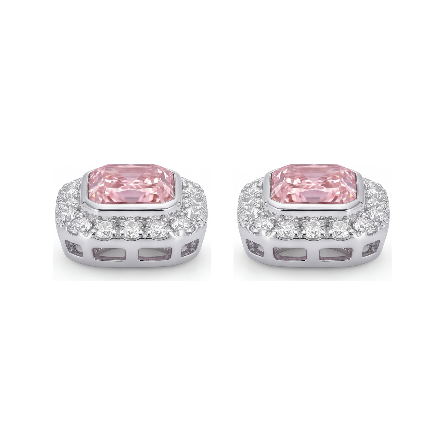 Orecchini con diamanti rosa da laboratorio 2 carati taglio radiant Halo in Oro Bianco 14K