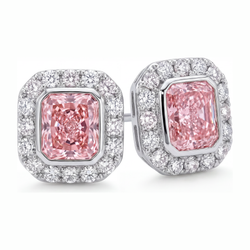 Orecchini con diamanti rosa da laboratorio 2 carati taglio radiant Halo in Oro Bianco 14K