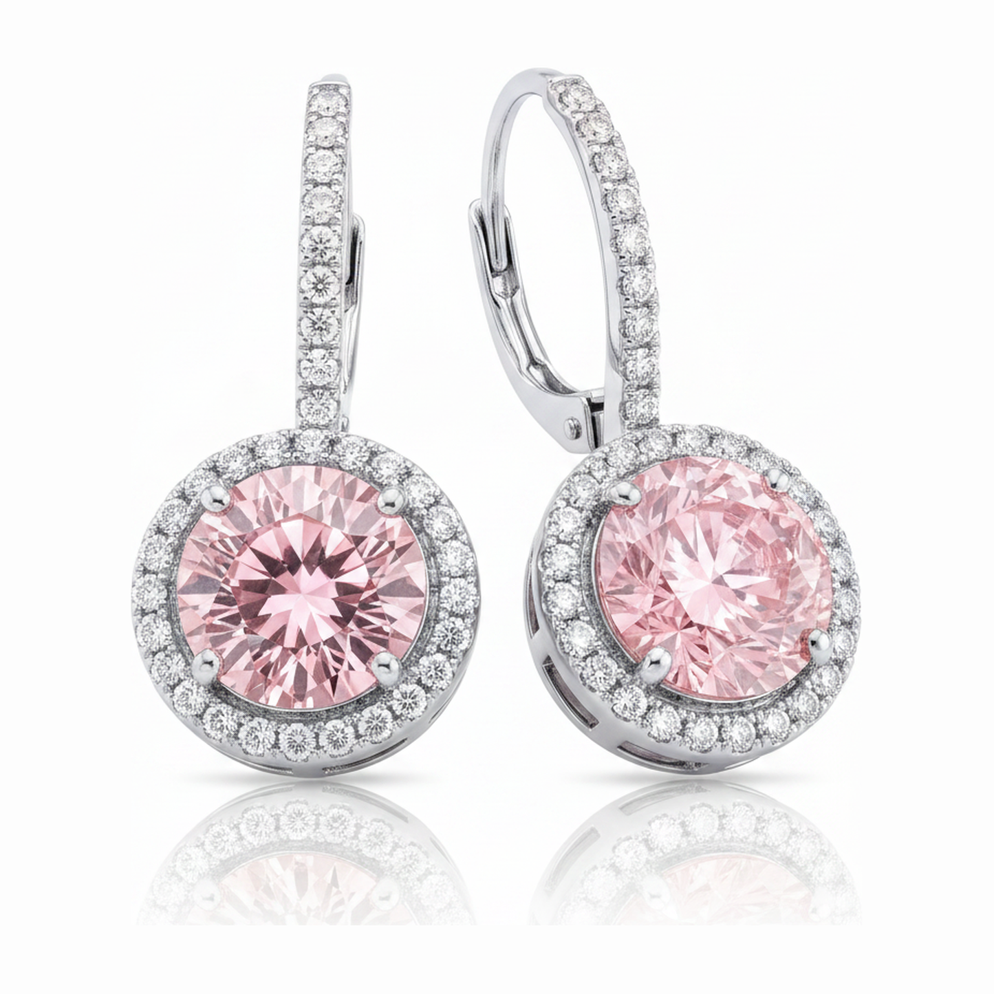 Orecchini con Diamanti Rosa da Laboratorio Taglio Rotondo Halo 2 Carati in Oro Bianco 14K