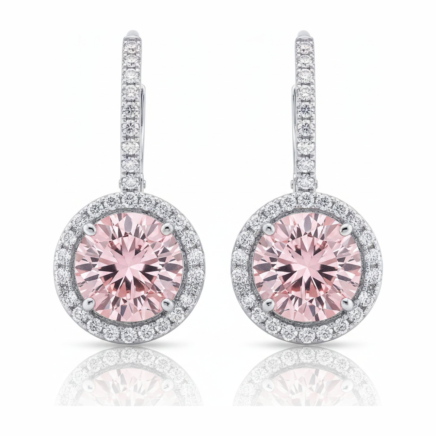 Orecchini con Diamanti Rosa da Laboratorio Taglio Rotondo Halo 2 Carati in Oro Bianco 14K
