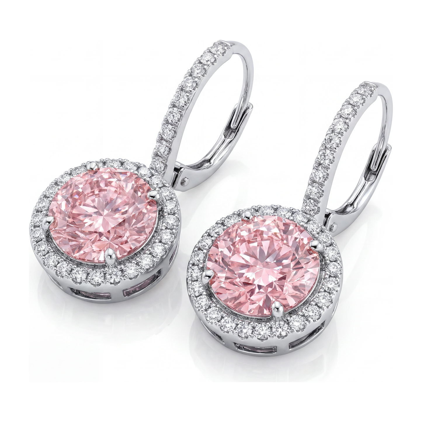 Orecchini con Diamanti Rosa da Laboratorio Taglio Rotondo Halo 2 Carati in Oro Bianco 14K
