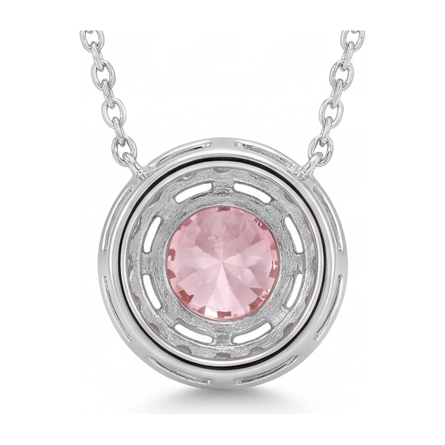 Collana con Pendente Halo con Diamante Rosa da Laboratorio Rotondo da 2 Carati in Oro Bianco 14K