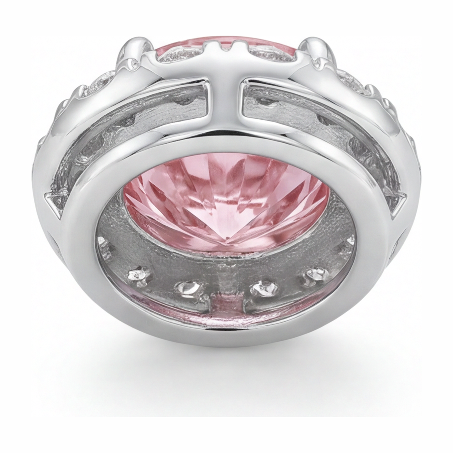Collana con Pendente Halo con Diamante Rosa da Laboratorio Rotondo da 2 Carati in Oro Bianco 14K