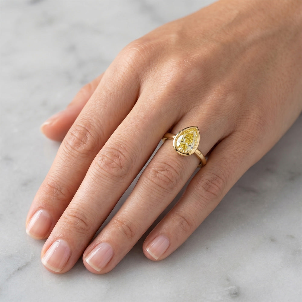 2 carati Diamante Canarino Anello di Proposta in Oro 14 Carati