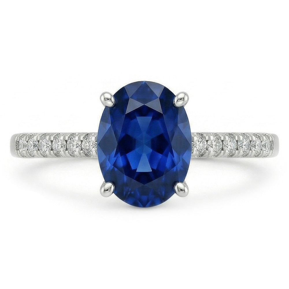 2 carati ovale Sri Lanka anello zaffiro blu diamante oro bianco 14K