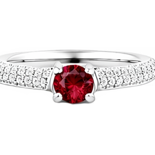 2 carati pavé di diamanti anello rubino oro bianco 14K
