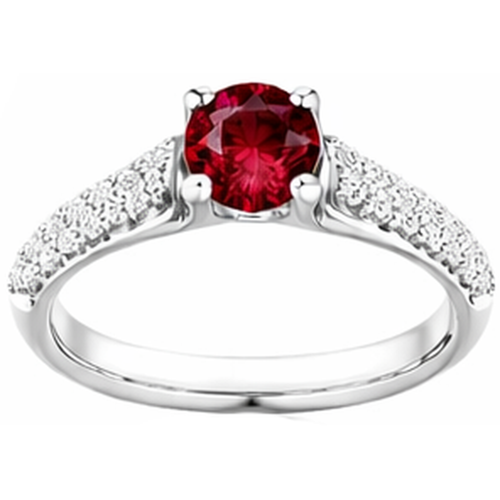 2 carati pavé di diamanti anello rubino oro bianco 14K