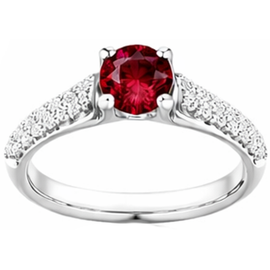 2 carati pavé di diamanti anello rubino oro bianco 14K