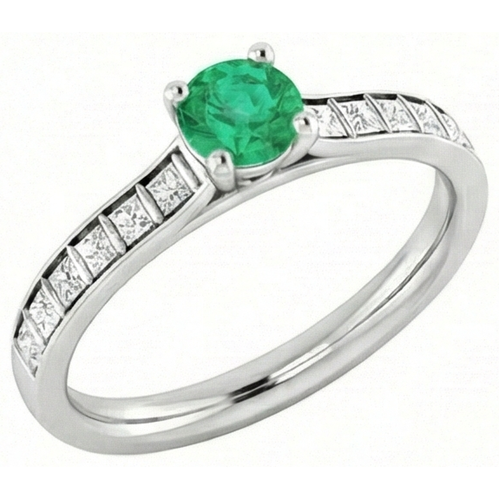 2 carati rotondo verde smeraldo anello di diamanti in oro bianco 14K