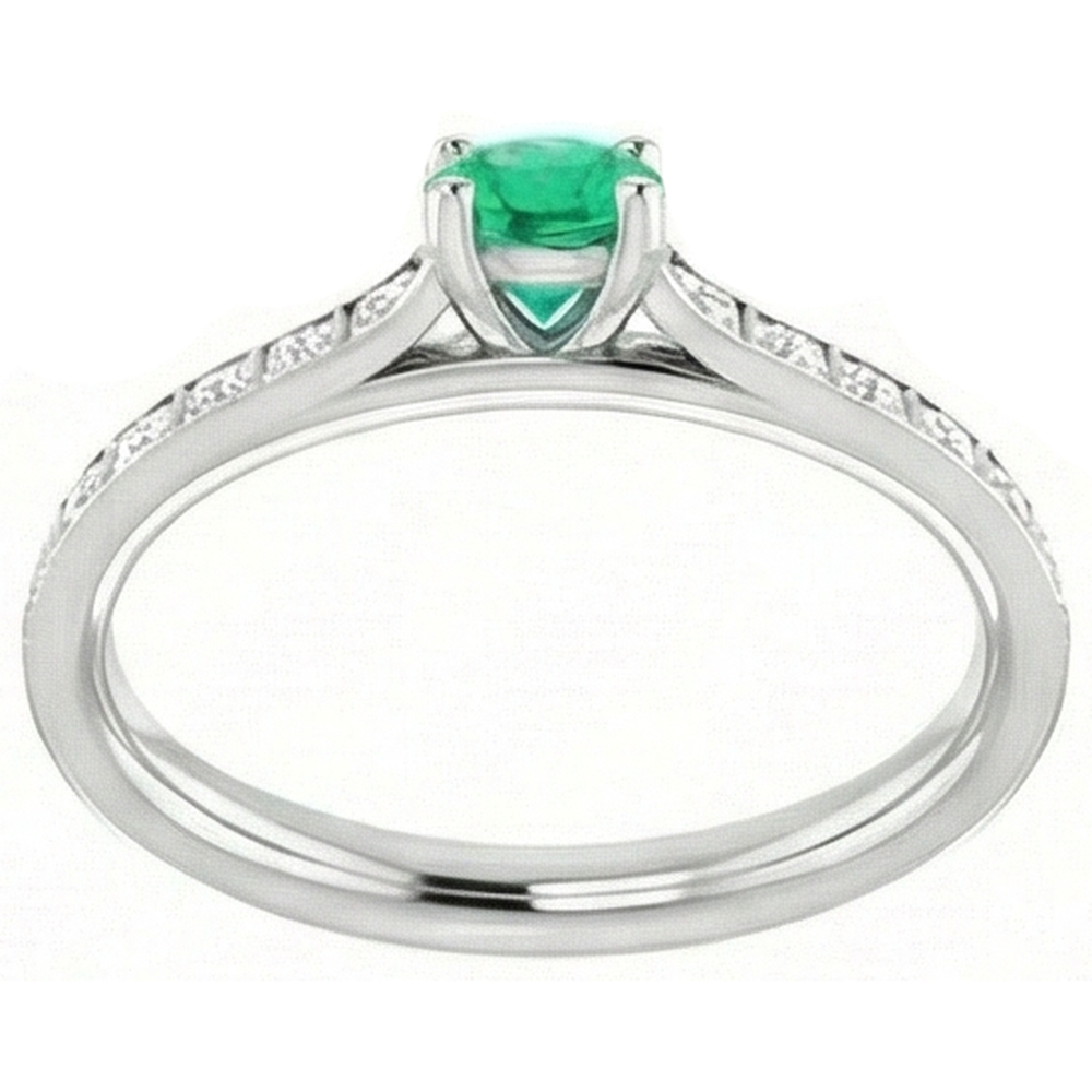 2 carati rotondo verde smeraldo anello di diamanti in oro bianco 14K