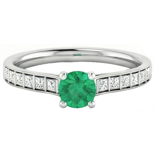 2 carati rotondo verde smeraldo anello di diamanti in oro bianco 14K
