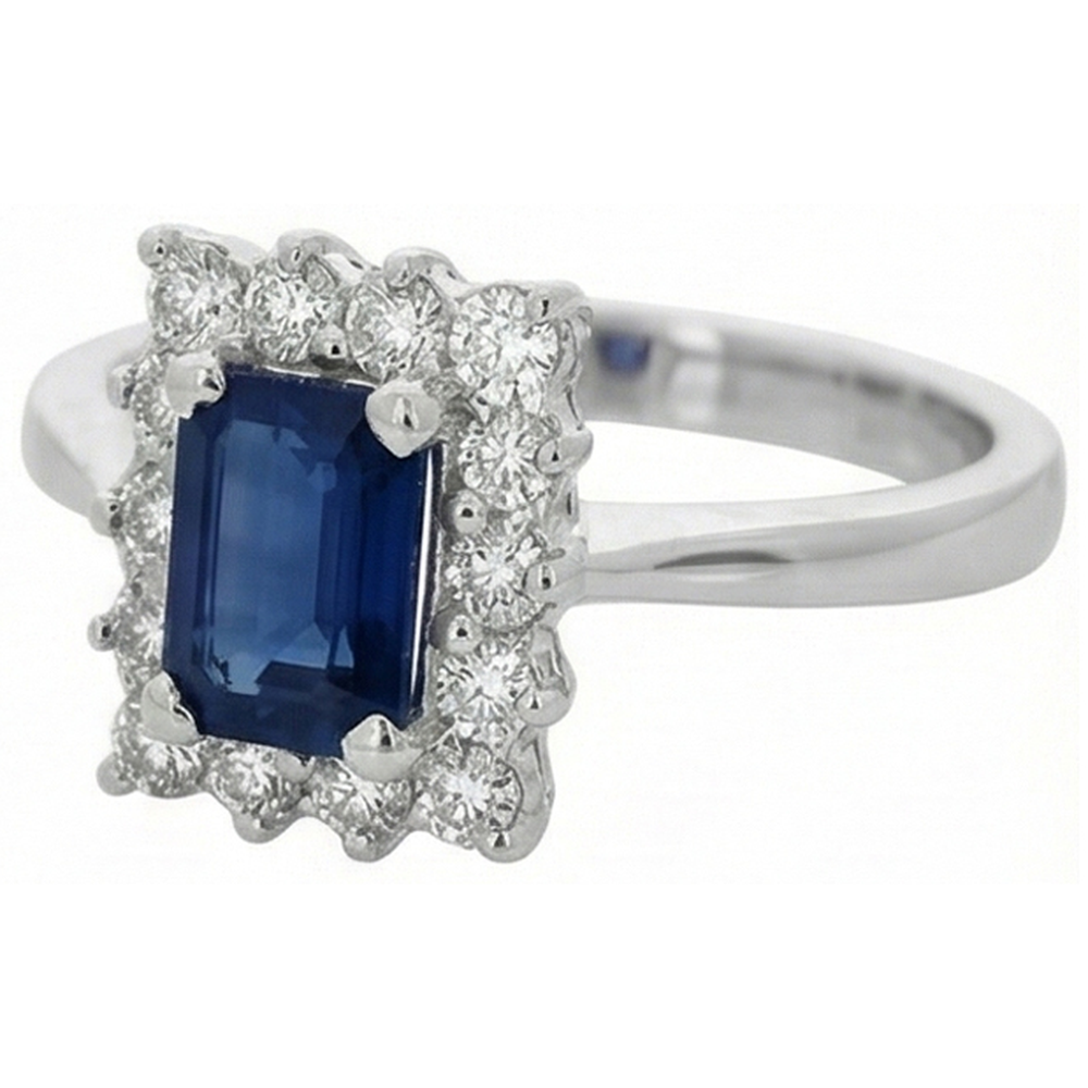 2 carati smeraldo Ceylon zaffiro e anello di diamanti in oro bianco 14K