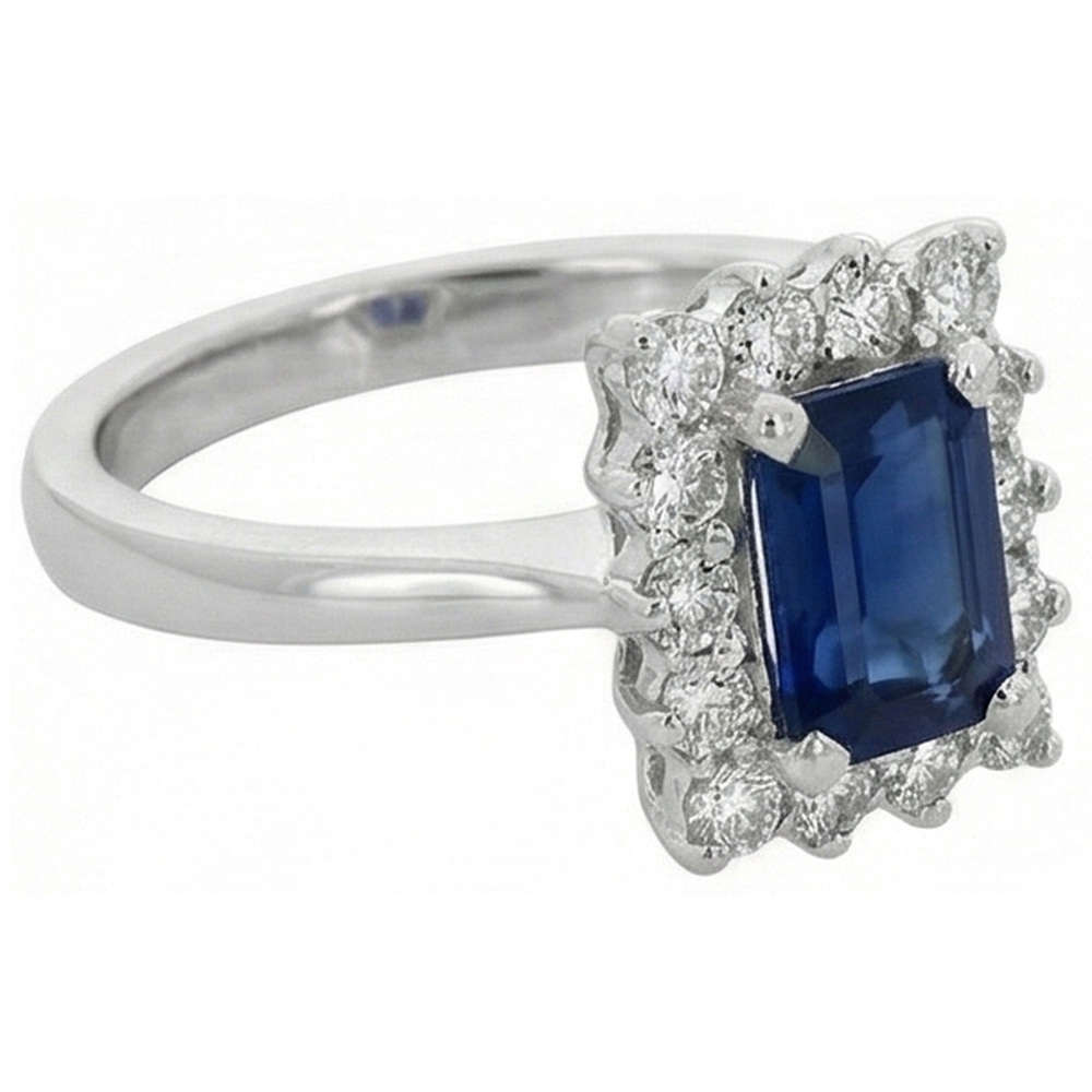 2 carati smeraldo Ceylon zaffiro e anello di diamanti in oro bianco 14K