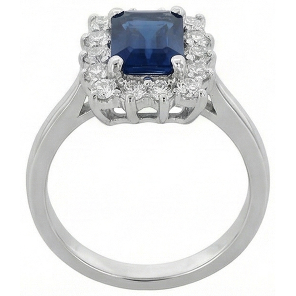 2 carati smeraldo Ceylon zaffiro e anello di diamanti in oro bianco 14K