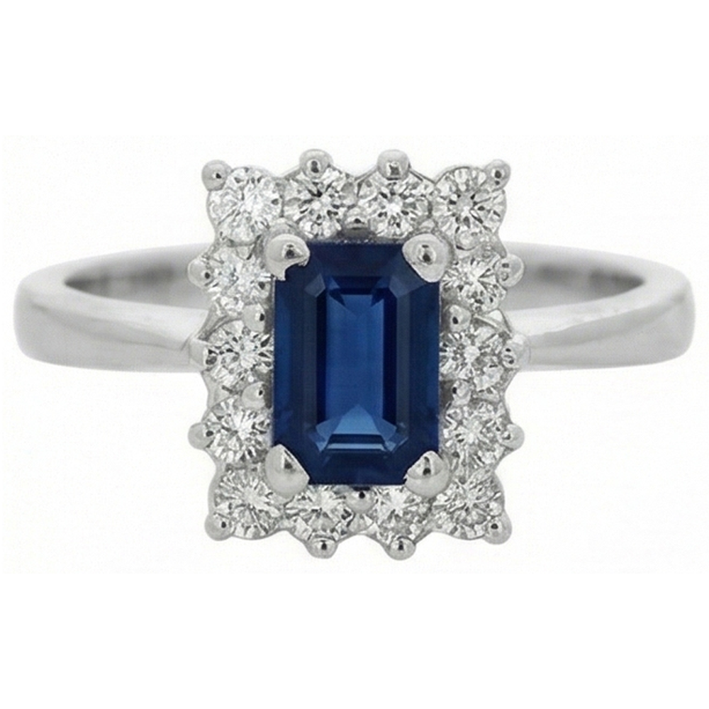 2 carati smeraldo Ceylon zaffiro e anello di diamanti in oro bianco 14K