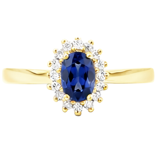 2 carati tanzanite blu e anello nuziale di diamanti in oro giallo 14K