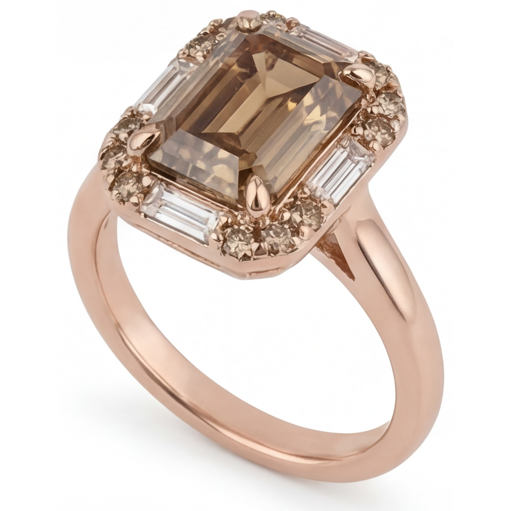 Taglio a Gradini Diamante Fine anello in Oro 14 Carati Rosa – vista frontale