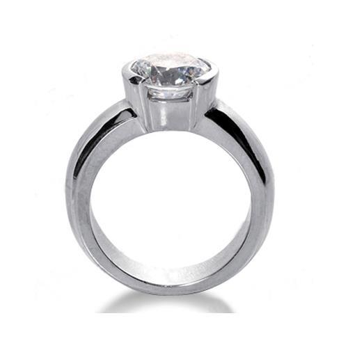 2.50 Ct. Anello Solitario Con Genuino Diamanti Mezza Lunetta Incastonata In Oro Bianco